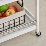 HOMCOM Pine Wood 3-Tier Kitchen Trolley with Four Wheels & Steel Handle – Storage Serving Cart, White