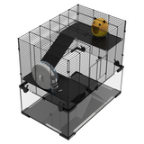 PawHut 3-Tier Hamster Cage with Deep Glass Base, Running Wheel, Food Bowl and Hut – 60 x 40 x 57cm
