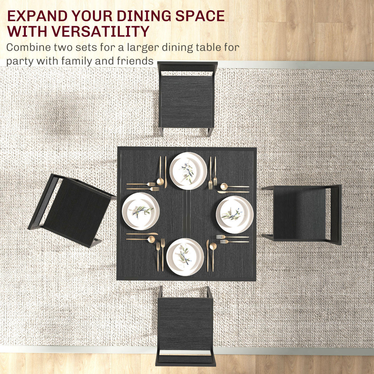 HOMCOM 3 Piece Metal Frame Dining Table & Stool Set – Compact Kitchen Dining for Two, Black