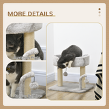 Plush Cat Tree with Sisal Scratching Post, Top Perch & Hanging Toy Balls – Compact Cat Tower, Light Grey