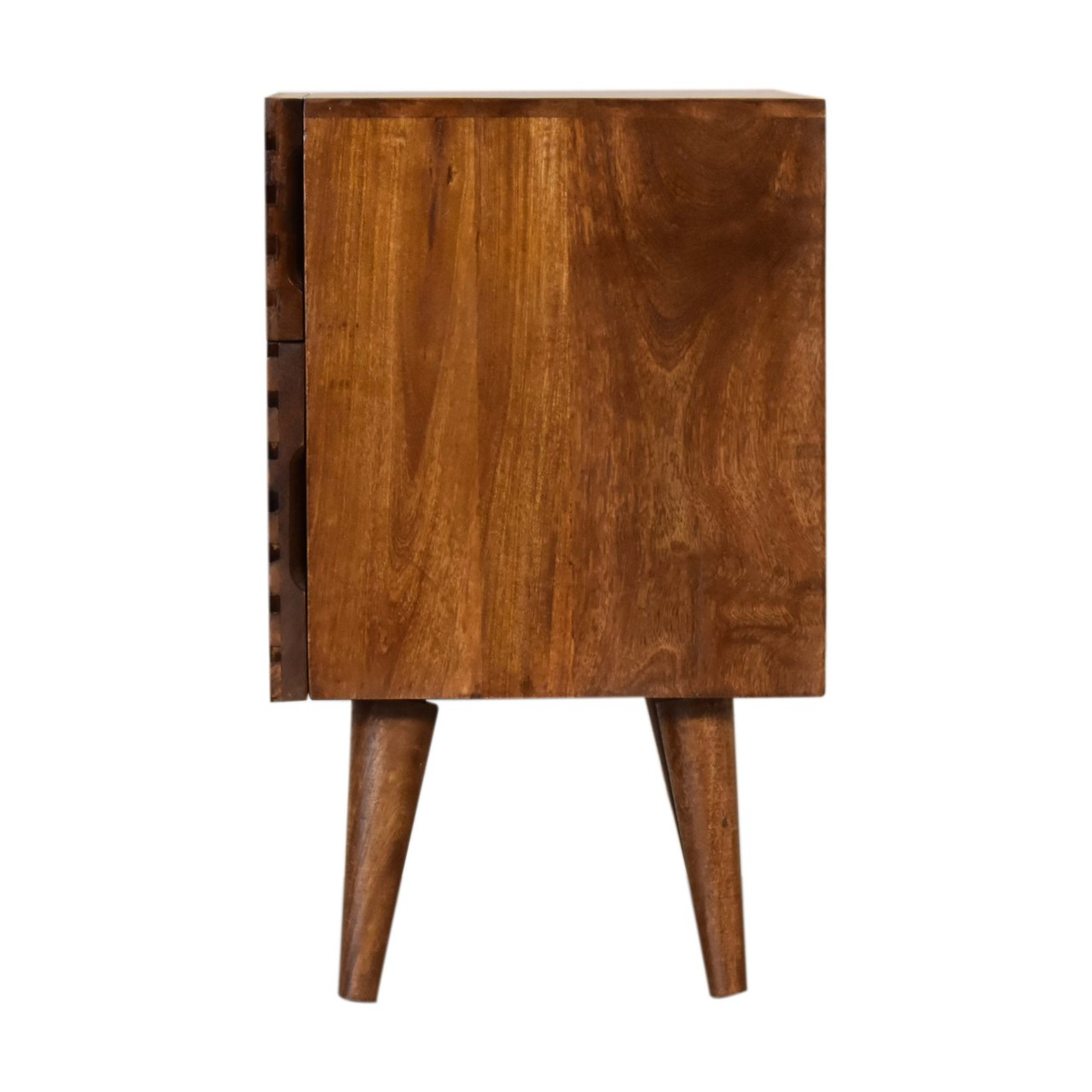 Artisan Furniture Solid Wood Lille Bedside Table with 2 Hand-Carved Drawers – Chestnut, Brown