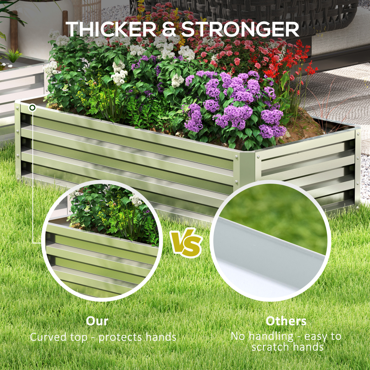 Outsunny Steel Raised Garden Bed, 120 x 60 x 30.5 cm – Elevated Planter Box for Flowers, Silver