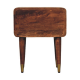 Artisan Furniture Solid Wood Astor 2-Drawer Nightstand with Brass Handles – Mid-Century Bedside, Roasted Almond