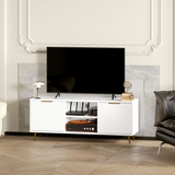 HOMCOM Modern TV Stand Cabinet with Cupboards, Open Shelves & Cable Holes – Storage for TVs up to 55 Inch, White