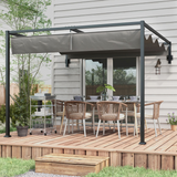 Outsunny 3x4m Wall Mounted Pergola with Retractable Canopy – UV-Resistant Sun Shade, Dark Grey
