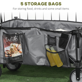 Outsunny Folding Garden Trolley with Folding Board and Carrying Bag – Collapsible Steel Camping Cart, Grey