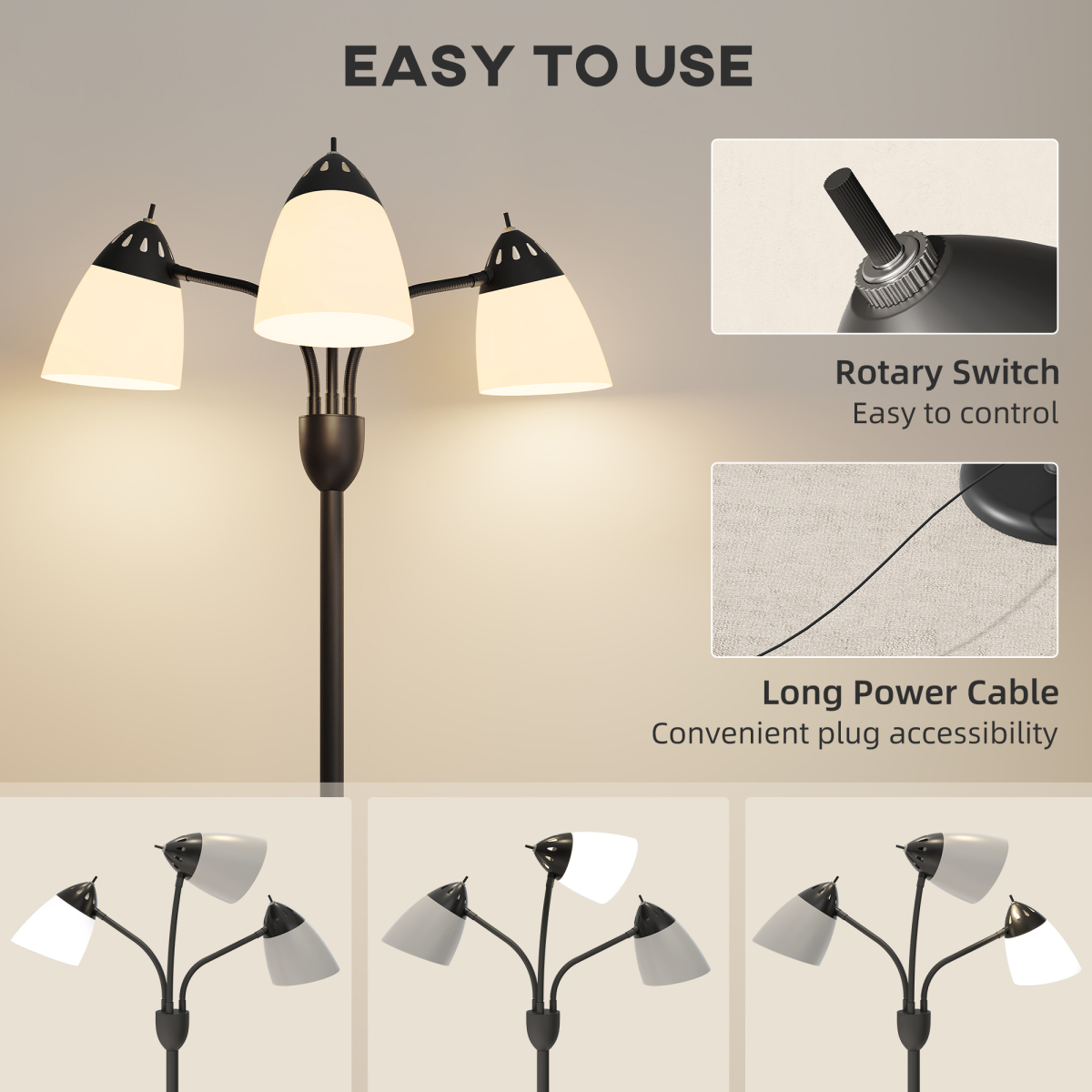 HOMCOM Arc Tree Floor Lamp, 3 Colour Temps – Black