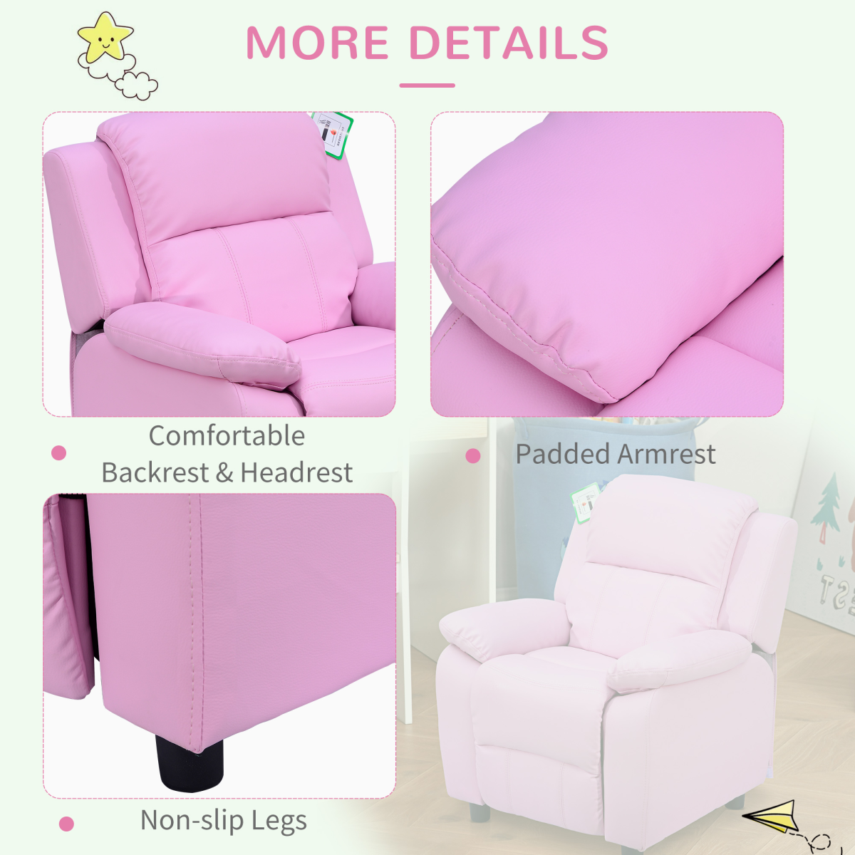 HOMCOM Kids PU Leather Recliner Armchair with Raising Footrest – Child-Size Gaming & TV Chair