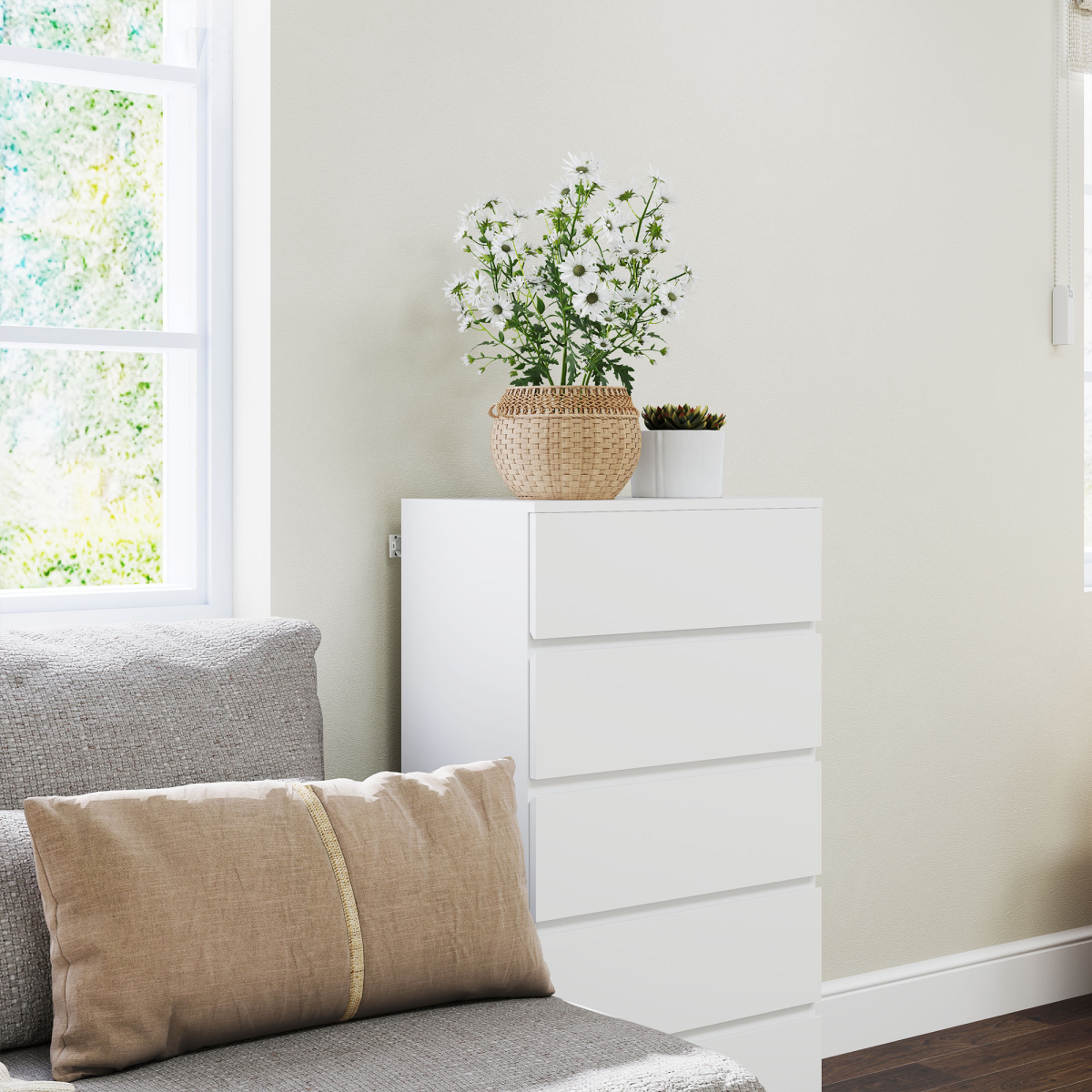 HOMCOM 5 Drawer Bedroom Chest of Drawers with Smooth Metal Runners – Tall Storage Unit, White