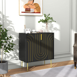HOMCOM Art Deco Storage Cabinet with Gold Embossed Doors & Adjustable Shelf – Freestanding, Black