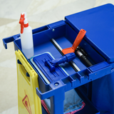 HOMCOM Housekeeping Cleaning Trolley with 3 Shelves, Lidded Bin Bag & Side Hooks – Blue