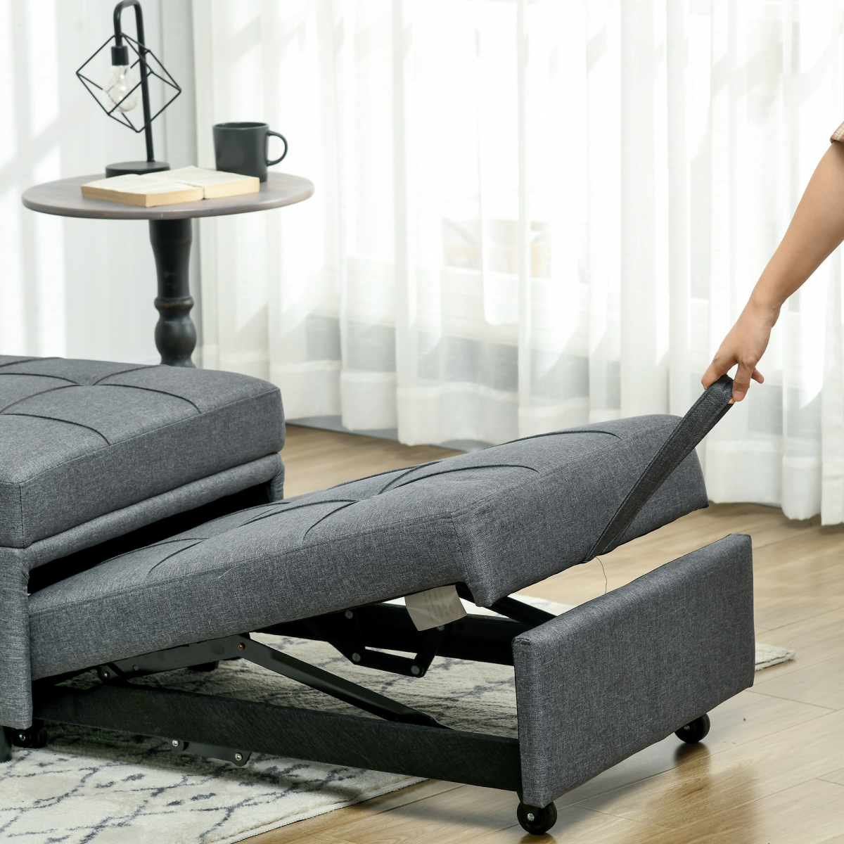 HOMCOM Folding Single Sofa Bed with Adjustable Backrest & Pillow – Sofa, Lounger and Bed in One, Grey