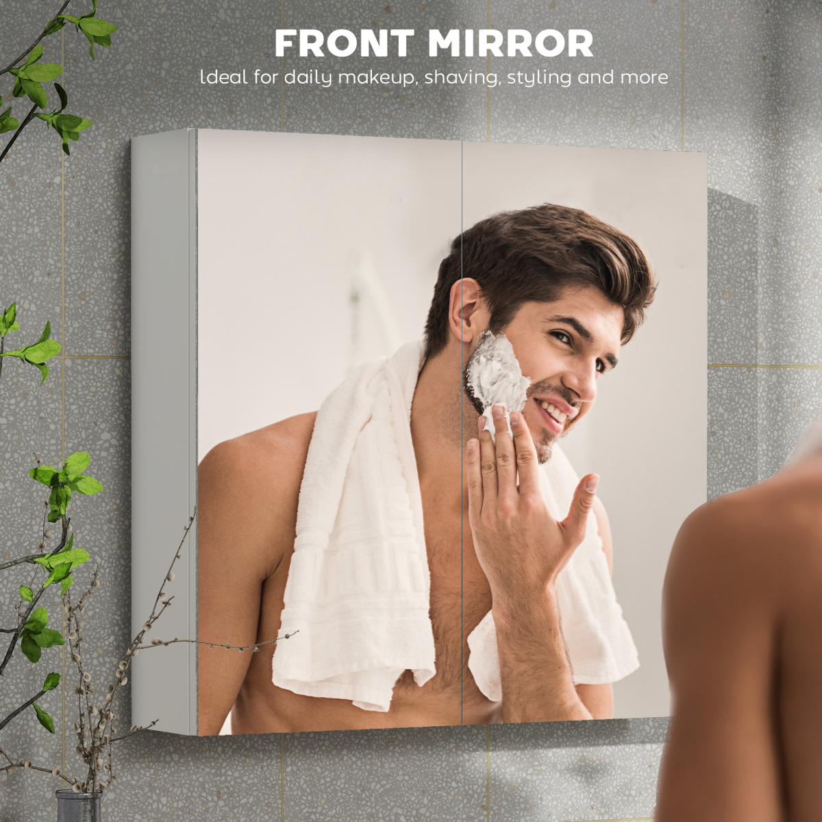 Wall-Mounted Bathroom Mirror Cabinet with Soft-Close Doors & Adjustable Shelf – 60 x 60cm, White