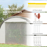 Outsunny 6 x 3m Polytunnel Greenhouse Kit with Mesh Door, Side Windows and 15 Plant Labels – Galvanised Steel, White