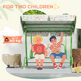 AIYAPLAY Kids Fox Pattern Swing Seat with Adjustable Canopy and Safety Belts – Outdoor Garden Play, Green