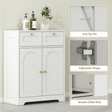 HOMCOM Bathroom Floor Cabinet with 2 Arched Doors, 2 Drawers & Adjustable Shelf – White
