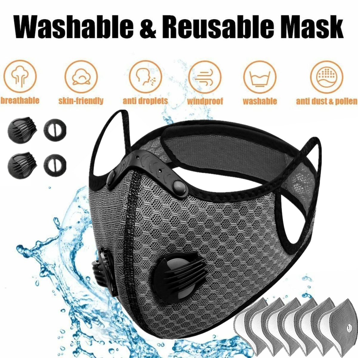 Reusable Half Face Mask with Activated Carbon Filters – Cycling & Outdoor Sports Face Cover, Grey