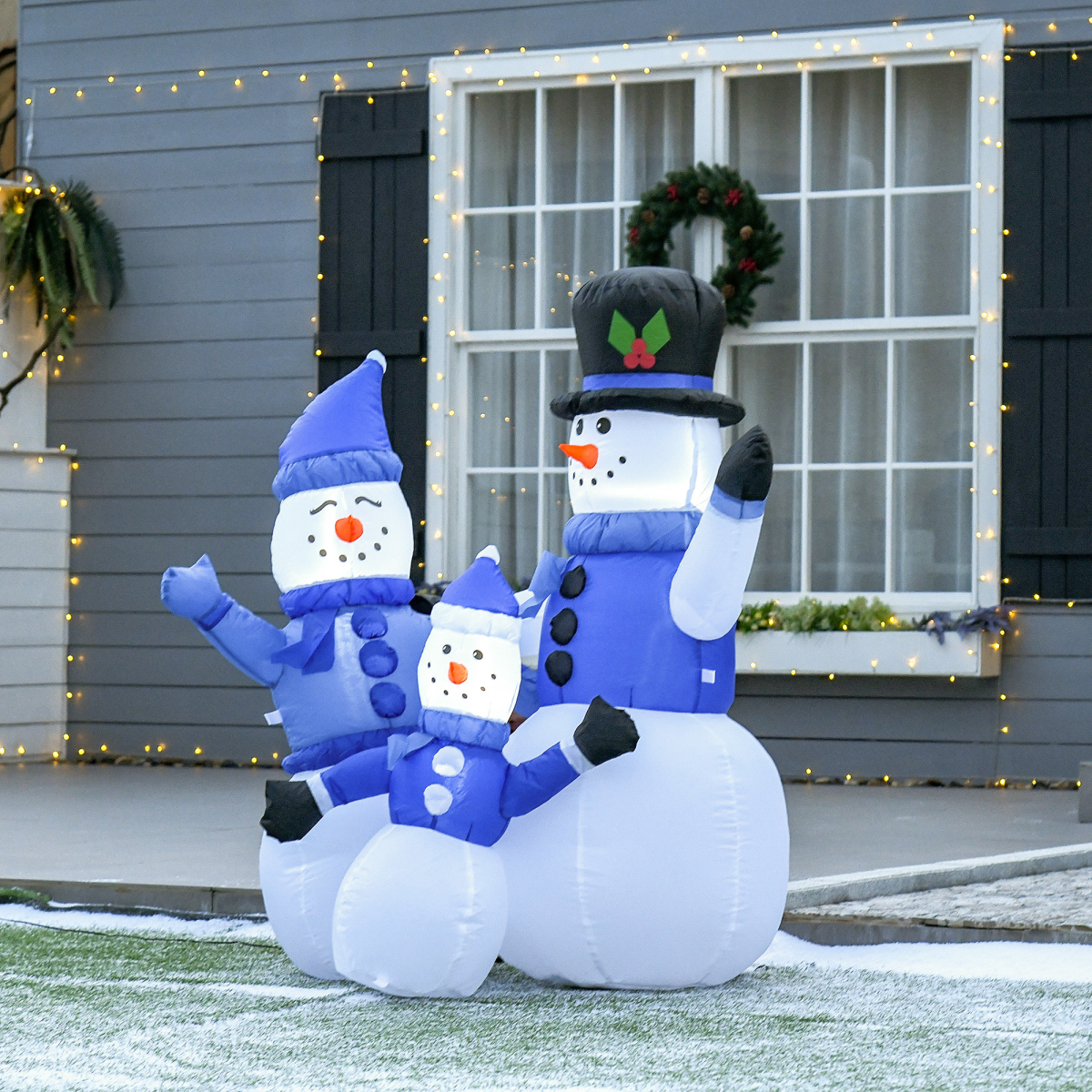 HOMCOM 4ft Inflatable Christmas Snowmen Family Trio with LED Lights – Indoor Outdoor Yard Decoration