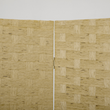 4-Panel Folding Room Divider, Wave Fibre Woven Wicker Effect Privacy Screen with Wood Frame, Brown