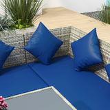 Outsunny 5-Piece Rattan Dining Corner Sofa Set with Glass Table and Footstools – Garden Furniture, Dark Blue
