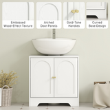 HOMCOM Modern Under Sink Cabinet with U-Shaped Cut-Out for Pedestal & Wall Basins – Bathroom Storage, White