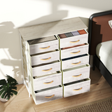 10-Drawer Fabric Chest of Drawers with Side Pockets & Hooks, Steel Frame, 86 x 30 x 94.5 cm – Natural Wood & White