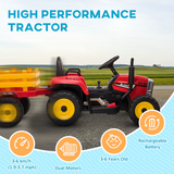 HOMCOM Ride-On Tractor with Detachable Trailer, Remote Control & Music – Kids Electric Toy, Red