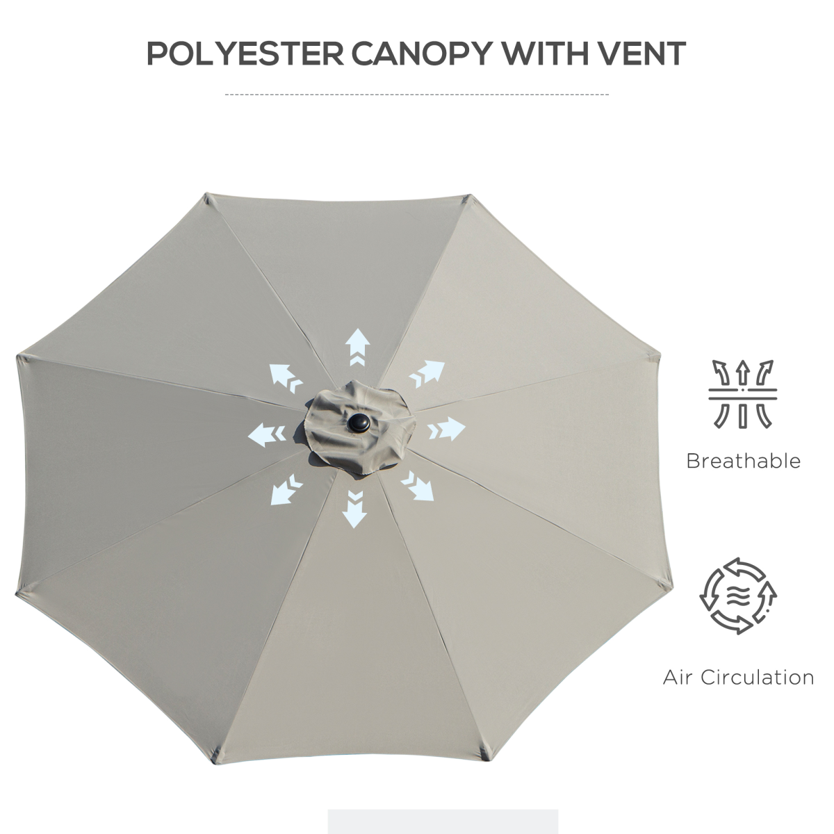Outsunny 3m Tilt & Crank Patio Parasol with 2.95m Canopy & Steel Frame – Garden Sun Shade, Light Grey