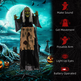HOMCOM Halloween Witch Animatronic Prop with Sound Activation and Glowing Red Eyes – Indoor and Covered Outdoor