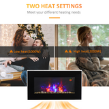 HOMCOM 1000W Wall Mounted Electric Fireplace Heater with Tempered Glass, LED Flame Effect & Remote – Black