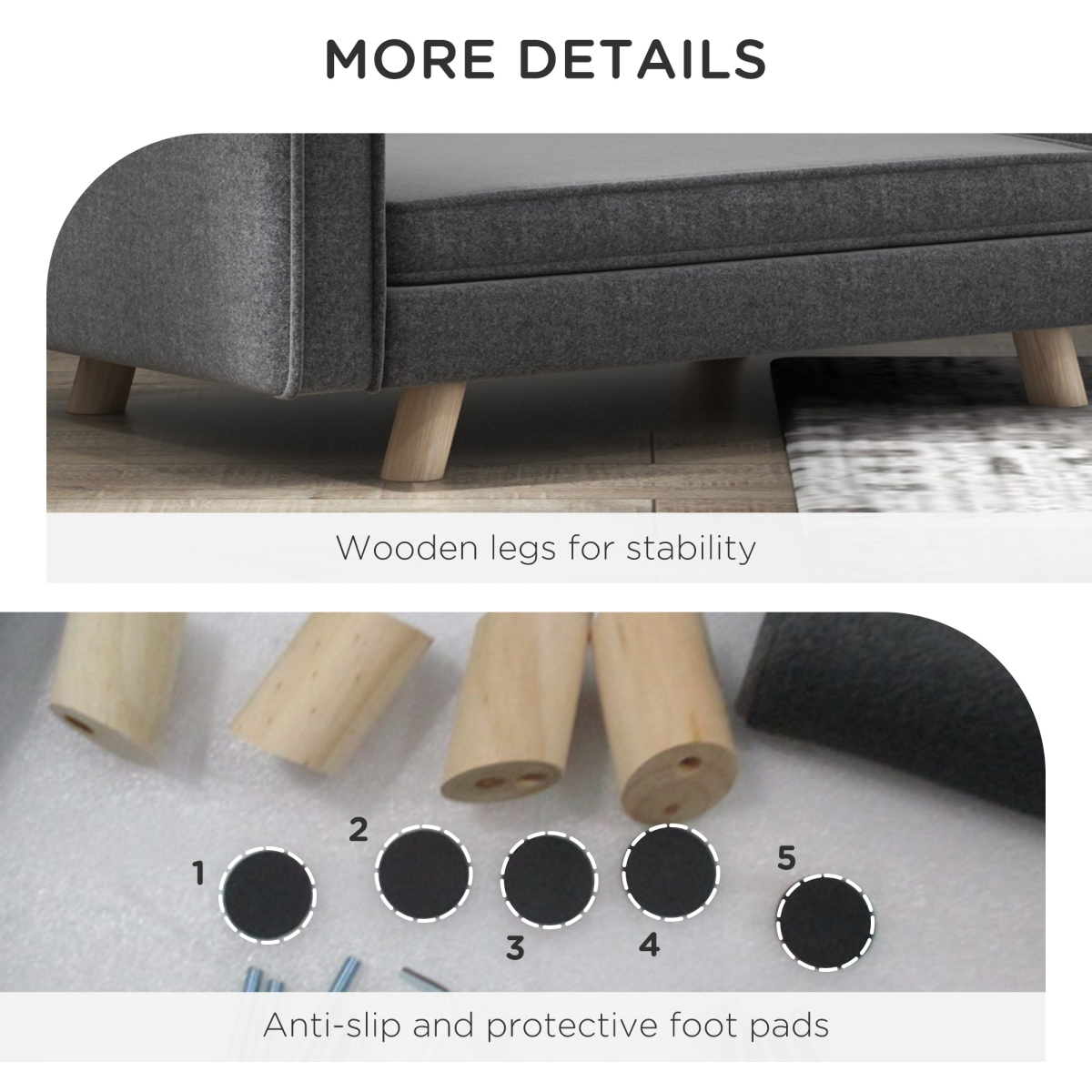 PawHut Elevated Dog Sofa Bed with Washable Cushion & Wooden Legs – Grey, Small & Medium Dogs