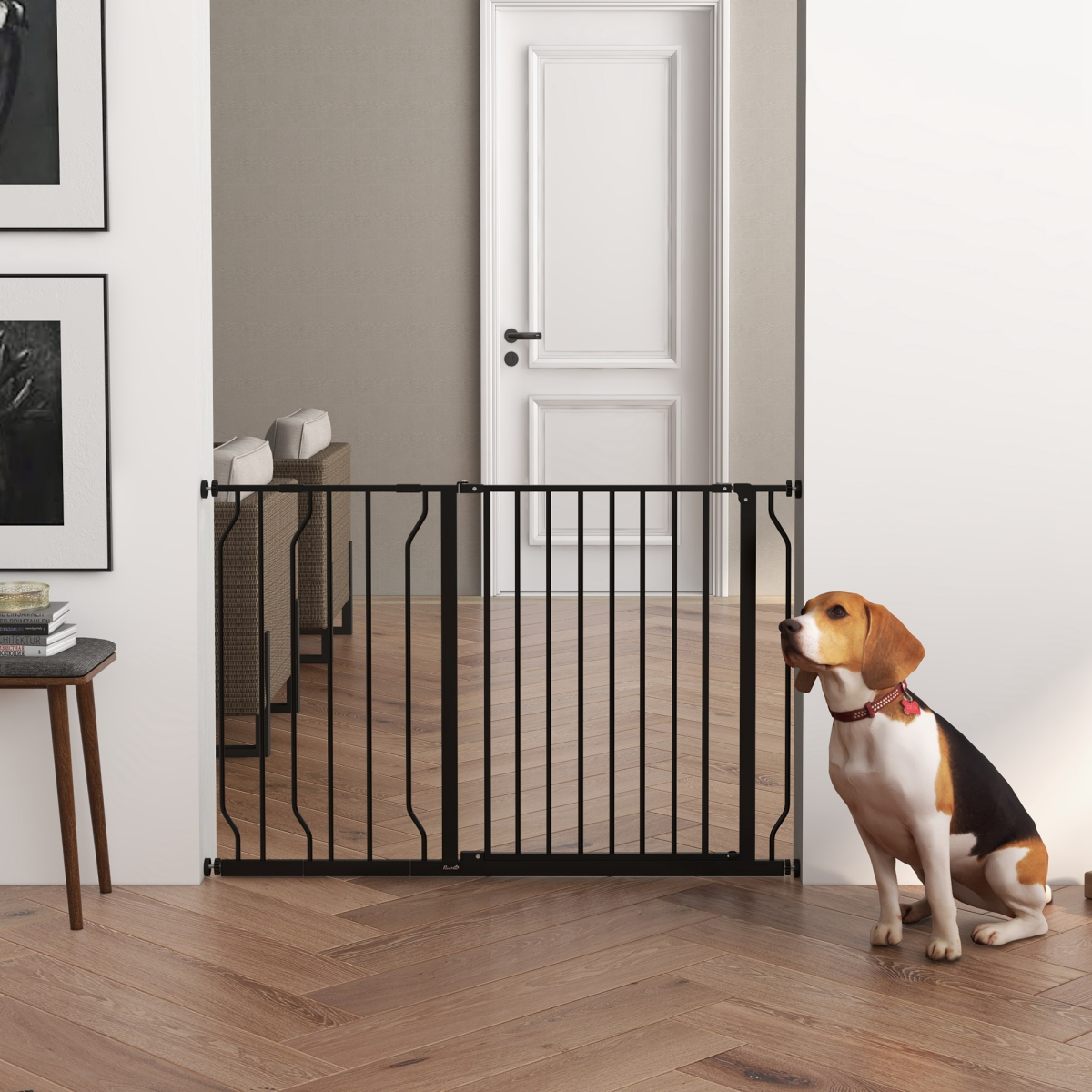 PawHut Wide Dog Gate with Door, Pressure Fit Stair Gate, 75–115 cm Adjustable – Pet Barrier, Black