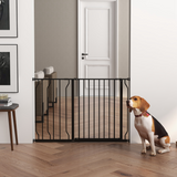PawHut Wide Dog Gate with Door, Pressure Fit Stair Gate, 75–115 cm Adjustable – Pet Barrier, Black