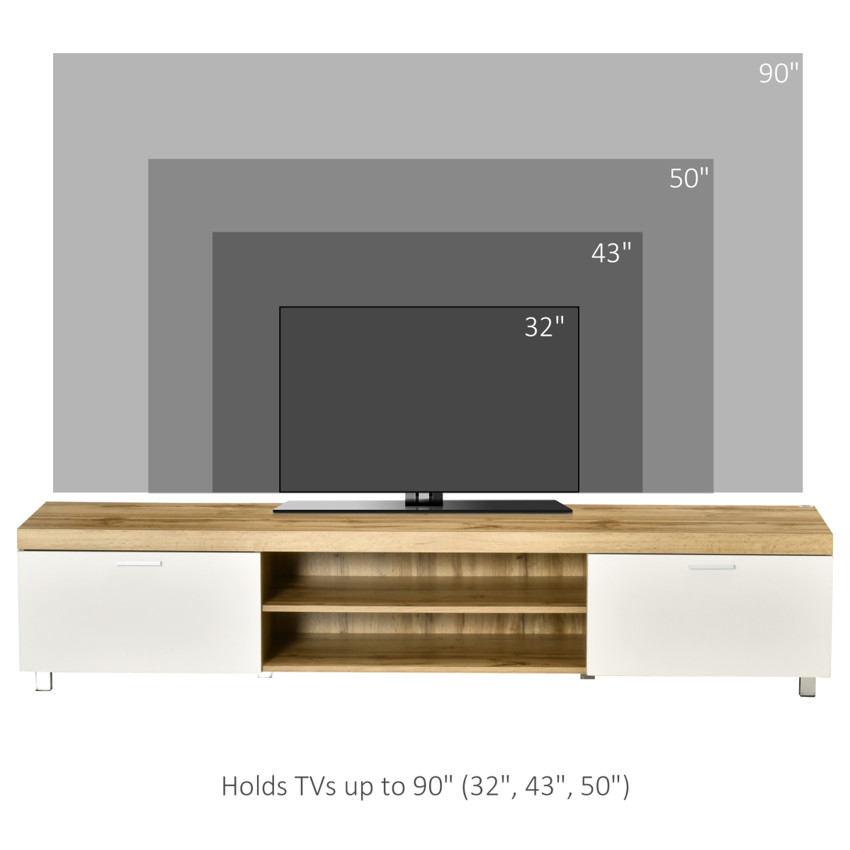 HOMCOM Modern TV Unit with Enclosed Cabinet & Open Shelf – Living Room Media Storage, Light Brown