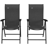 Outsunny Set of 2 Folding Rattan Garden Chairs with 7-Position Adjustable Backrest – Patio Seating, Grey