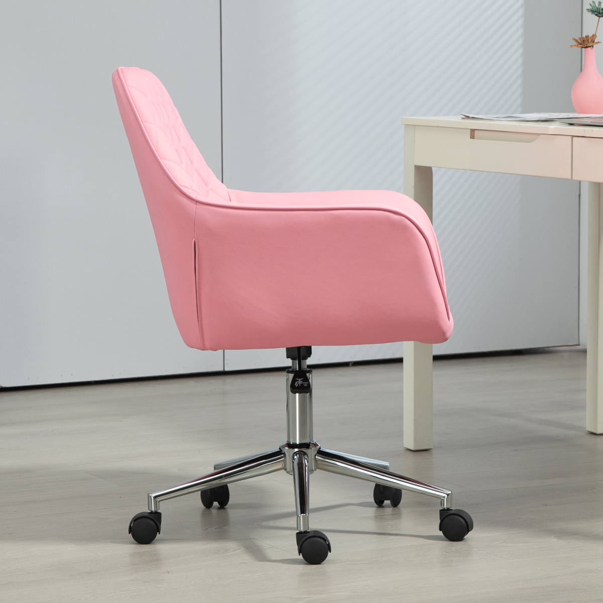 Vinsetto Leather-Feel Swivel Home Office Chair with High Back & Armrests – Pink