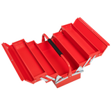 Folding Tool Box with 5 Collapsible Trays – Rust-Resistant Steel Organiser for Home and Workshop, Red