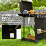 Outsunny 4 Burner Gas Barbecue Grill with Lid, Side Burner and Storage Shelves – Portable Garden BBQ, Black