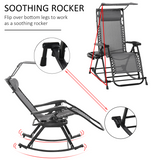 Folding Zero-Gravity Recliner Rocker with Canopy, Padded Headrest and Side Tray – Outdoor Lounge Chair, Grey