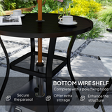 Outsunny 90cm Round Garden Dining Table with Parasol Hole – Slatted Steel Patio Table for 4, Black