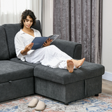 HOMCOM Dark Grey Sofa Bed linen-look fabric texture close-up