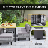 Outsunny 7 Piece Rattan Garden Dining Set with Cushions and Umbrella Hole – Outdoor Table, Chairs and Footstools, Grey