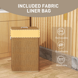 HOMCOM 72L Laundry Hamper with Removable Liner Bag and Lid – Portable Bamboo Laundry Basket, Brown