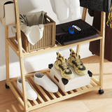 HOMCOM Bamboo Clothes Rail Rack with 2 Storage Shelves and Wheels – Compact Wardrobe, Natural Wood Effect
