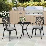 Outsunny 3-Piece Cast Aluminium Bistro Set with Parasol Hole Table & Cushioned Chairs – Garden Patio Furniture, Black