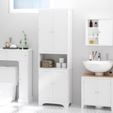 HOMCOM 183cm Tall Slim Bathroom Cabinet with Retro Shutter Doors and 3 Compartments – White