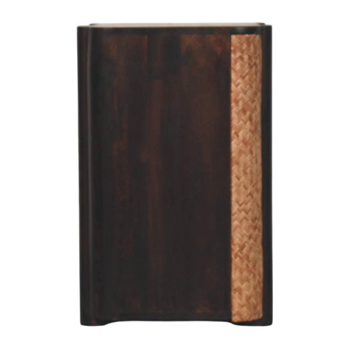 Artisan Furniture Solid Wood Rattan Curve Edge Nightstand with 2 Drawers and Shelf – Bedroom, Dark Brown