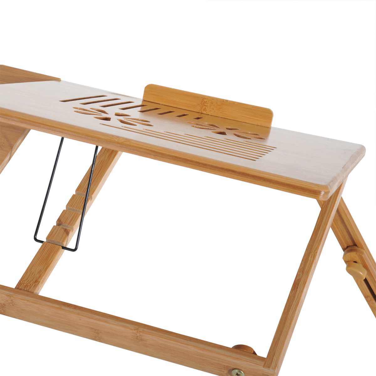 HOMCOM Portable Bamboo Laptop Desk with Adjustable Height, Tablet Holder, Drawer & Cup Slot – Bed Tray