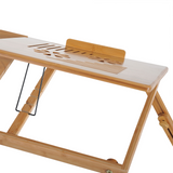 HOMCOM Portable Bamboo Laptop Desk with Adjustable Height, Tablet Holder, Drawer & Cup Slot – Bed Tray