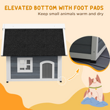 PawHut Outdoor Feral Cat House with Openable Asphalt Roof and Three Doors – Fir Wood Shelter, Grey